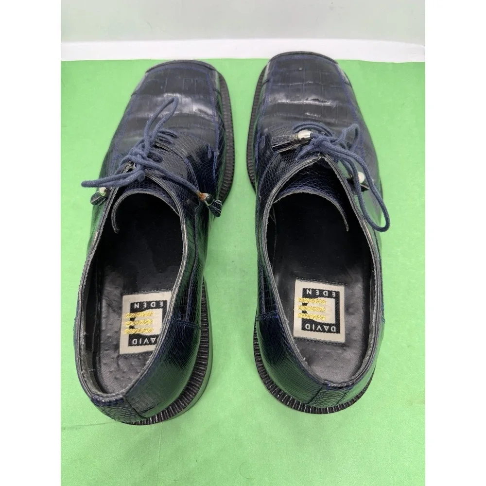 David Eden Men's Genuine Lizard Leather Derby Blue Dress Shoes Men 8.5 Luxury